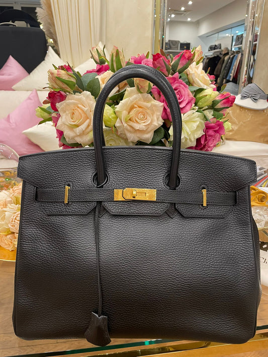 Hermès - Birkin Bag 35 schwarz Ardennes Leder Goldene Hardware