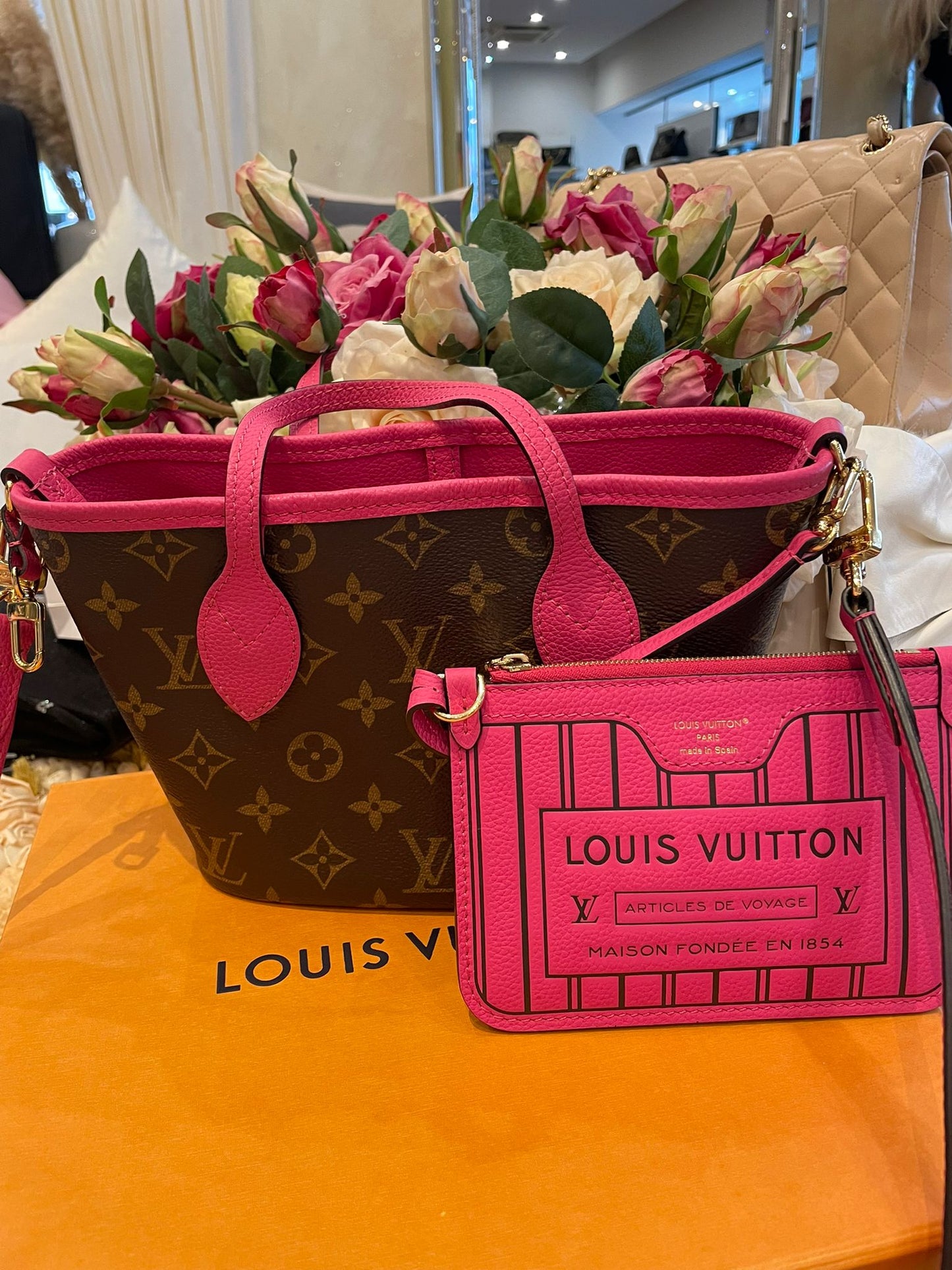 Louis Vuitton - Neverfull Inside Out BB Monogram Canvas Pink