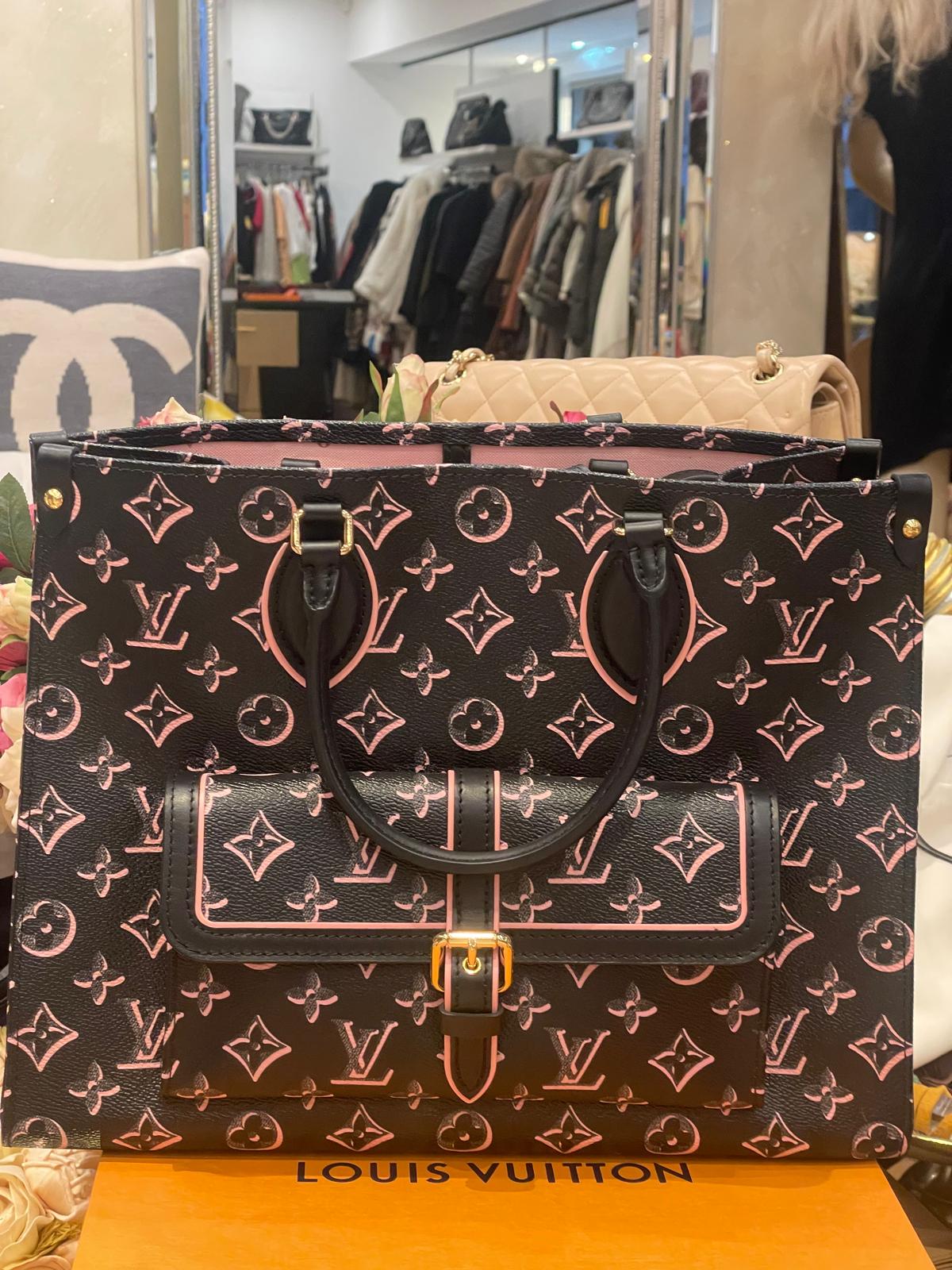 Louis Vuitton - Onthego Fall For You On the Go MM Black Pink 2 Way Bag Golden Hardware