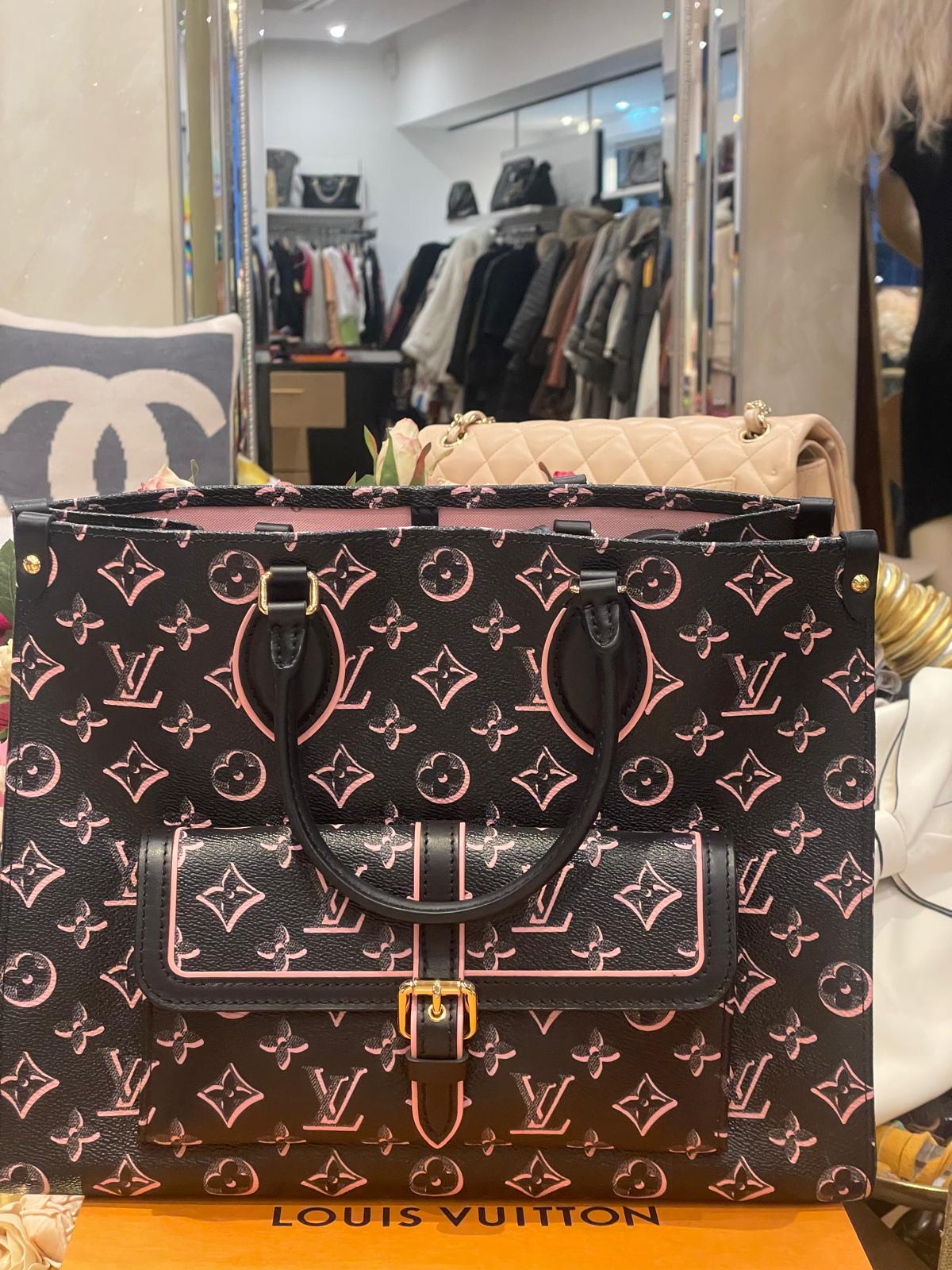Louis Vuitton - Onthego Fall For You On the Go MM Black Pink 2 Way Bag Golden Hardware